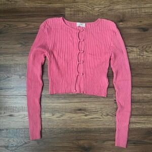 Urban Outfitters Y2K Pink Ribbed Knit Cardigan Balletcore Fairycore Coquette‎ S